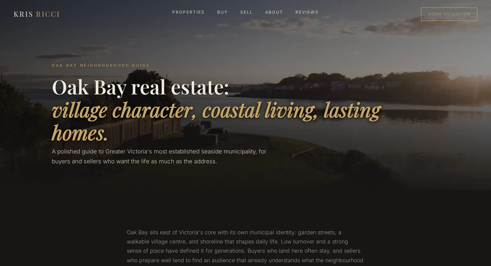A neighbourhood page from the sample site on desktop