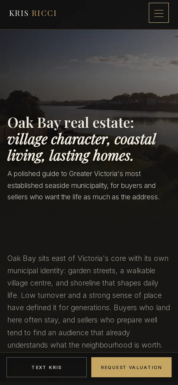 A neighbourhood page on a phone, with text and valuation buttons fixed to the bottom of the screen